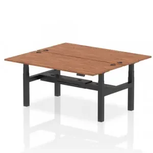 Dynamic Air Back-to-Back W1800 x D800mm Height Adjustable Sit Stand 2 Person Bench Desk With Cable Ports Walnut Finish Black Frame – HA02658