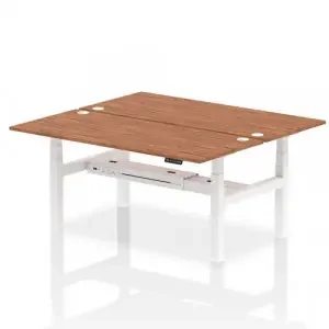 Dynamic Air Back-to-Back W1800 x D800mm Height Adjustable Sit Stand 2 Person Bench Desk With Cable Ports Walnut Finish White Frame – HA02662