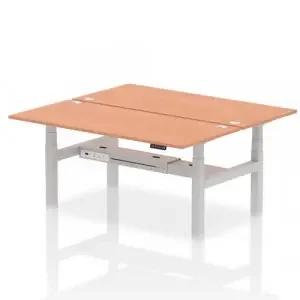 Dynamic Air Back-to-Back W1800 x D800mm Height Adjustable Sit Stand 2 Person Bench Desk With Cable Ports Beech Finish Silver Frame – HA02612
