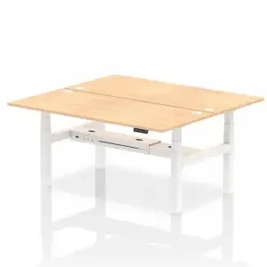 Dynamic Air Back-to-Back W1800 x D800mm Height Adjustable Sit Stand 2 Person Bench Desk With Cable Ports Maple Finish White Frame – HA02638