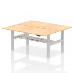 Dynamic Air Back-to-Back W1800 x D800mm Height Adjustable Sit Stand 2 Person Bench Desk With Cable Ports Maple Finish Silver Frame – HA02636