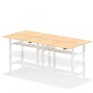 Dynamic Air Back-to-Back W1800 x D800mm Height Adjustable Sit Stand 4 Person Bench Desk With Cable Ports Maple Finish White Frame – HA02710