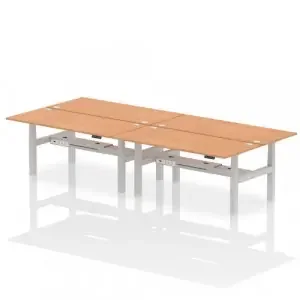 Dynamic Air Back-to-Back W1800 x D800mm Height Adjustable Sit Stand 4 Person Bench Desk With Cable Ports Oak Finish Silver Frame – HA02720