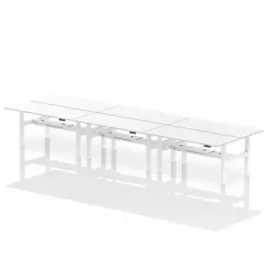 Dynamic Air Back-to-Back W1800 x D800mm Height Adjustable Sit Stand 6 Person Bench Desk With Cable Ports White Finish White Frame – HA02818