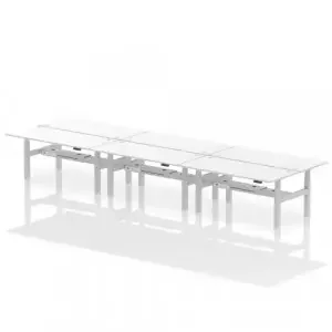 Dynamic Air Back-to-Back W1800 x D800mm Height Adjustable Sit Stand 6 Person Bench Desk With Cable Ports White Finish Silver Frame – HA02816