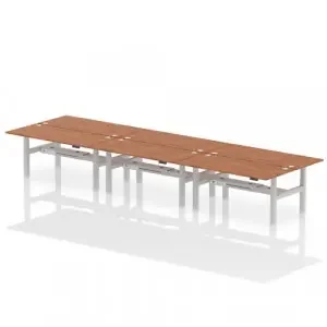 Dynamic Air Back-to-Back W1800 x D800mm Height Adjustable Sit Stand 6 Person Bench Desk With Cable Ports Walnut Finish Silver Frame – HA02804
