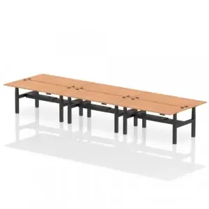 Dynamic Air Back-to-Back W1800 x D800mm Height Adjustable Sit Stand 6 Person Bench Desk With Cable Ports Oak Finish Black Frame – HA02790