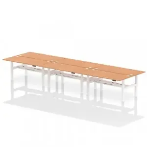 Dynamic Air Back-to-Back W1800 x D800mm Height Adjustable Sit Stand 6 Person Bench Desk With Cable Ports Oak Finish White Frame – HA02794