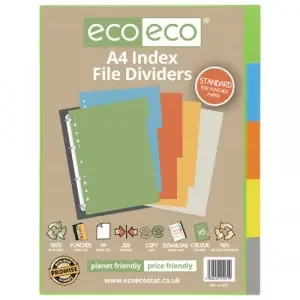 Eco Eco A4 50% Recycled Index File Dividers – 1 Set of 5