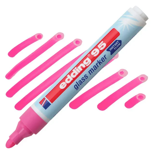 Edding 95 Glass Marker – Pink, Round Nib, 1.5 mm – 3 mm