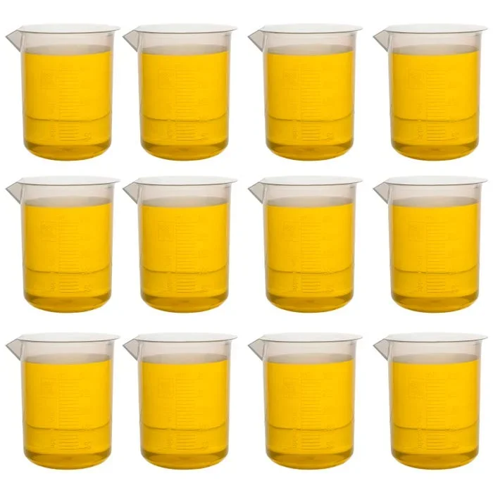 Eisco 250mL Polypropylene Beaker, Molded Graduations, Pack of 12