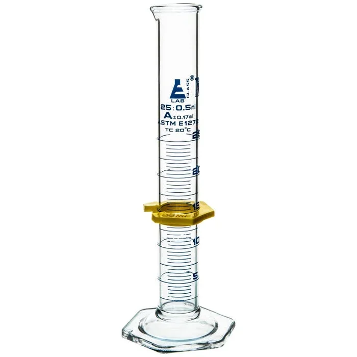 Eisco Premium Graduated Cylinder, 25mL, Class A , Borosilicate Glass, Blue Graduations