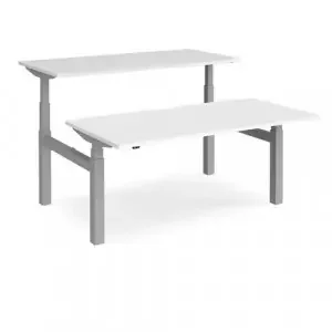 Elev8 Touch sit-stand back-to-back desks 1600mm x 1650mm – silver frame, white top