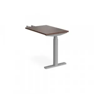 Elev8 Touch sit-stand return desk 600mm x 800mm – silver frame, walnut top