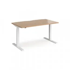 Elev8 Touch straight sit-stand desk 1400mm x 800mm – white frame, beech top