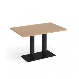 Eros rectangular dining table with flat black rectangular base and twin uprights 1200mm x 800mm – beech