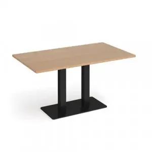 Eros rectangular dining table with flat black rectangular base and twin uprights 1400mm x 800mm – beech