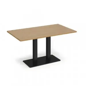 Eros rectangular dining table with flat black rectangular base and twin uprights 1400mm x 800mm – oak