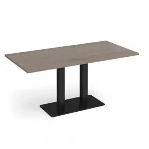 Eros rectangular dining table with flat black rectangular base and twin uprights 1600mm x 800mm – Barcelona walnut