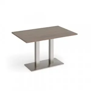 Eros rectangular dining table with flat brushed steel rectangular base and twin uprights 1200mm x 800mm – Barcelona walnut