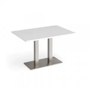Eros rectangular dining table with flat brushed steel rectangular base and twin uprights 1200mm x 800mm – white