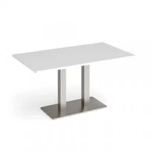Eros rectangular dining table with flat brushed steel rectangular base and twin uprights 1400mm x 800mm – white