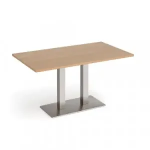 Eros rectangular dining table with flat brushed steel rectangular base and twin uprights 1400mm x 800mm – beech