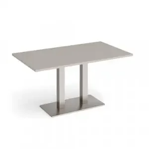 Eros rectangular dining table with flat brushed steel rectangular base and twin uprights 1400mm x 800mm – Light Grey