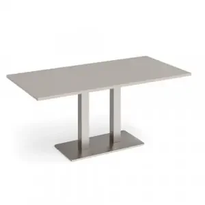Eros rectangular dining table with flat brushed steel rectangular base and twin uprights 1600mm x 800mm – Light Grey