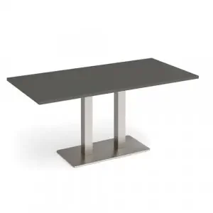 Eros rectangular dining table with flat brushed steel rectangular base and twin uprights 1600mm x 800mm – Onyx Grey