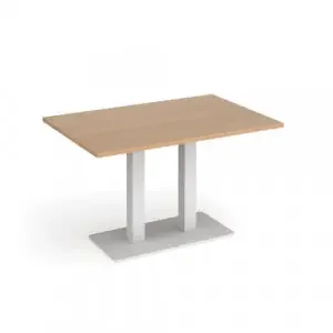 Eros rectangular dining table with flat white rectangular base and twin uprights 1200mm x 800mm – beech