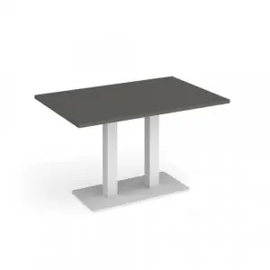 Eros rectangular dining table with flat white rectangular base and twin uprights 1200mm x 800mm – Onyx Grey