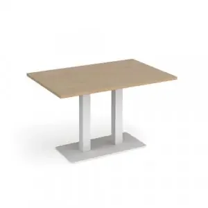 Eros rectangular dining table with flat white rectangular base and twin uprights 1200mm x 800mm – Kendal oak
