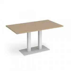 Eros rectangular dining table with flat white rectangular base and twin uprights 1400mm x 800mm – Kendal oak