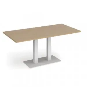 Eros rectangular dining table with flat white rectangular base and twin uprights 1600mm x 800mm – Kendal oak