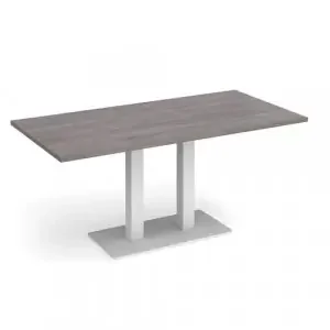 Eros rectangular dining table with flat white rectangular base and twin uprights 1600mm x 800mm – grey oak
