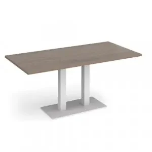 Eros rectangular dining table with flat white rectangular base and twin uprights 1600mm x 800mm – Barcelona walnut