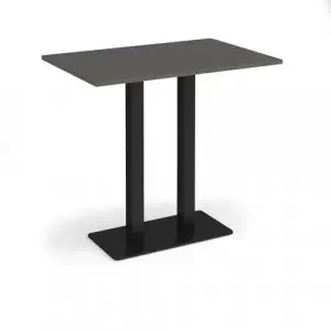 Eros rectangular poseur table with flat black rectangular base and twin uprights 1200mm x 800mm – Onyx Grey