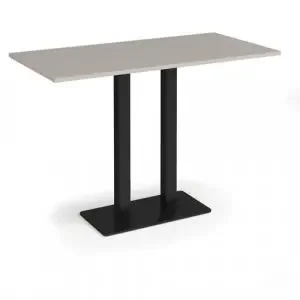 Eros rectangular poseur table with flat black rectangular base and twin uprights 1600mm x 800mm – Light Grey