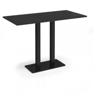 Eros rectangular poseur table with flat black rectangular base and twin uprights 1600mm x 800mm – Black
