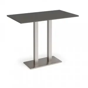 Eros rectangular poseur table with flat brushed steel rectangular base and twin uprights 1400mm x 800mm – onyx Grey