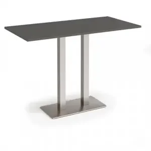 Eros rectangular poseur table with flat brushed steel rectangular base and twin uprights 1600mm x 800mm – beech