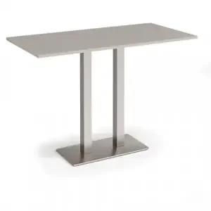 Eros rectangular poseur table with flat brushed steel rectangular base and twin uprights 1600mm x 800mm – Light Grey