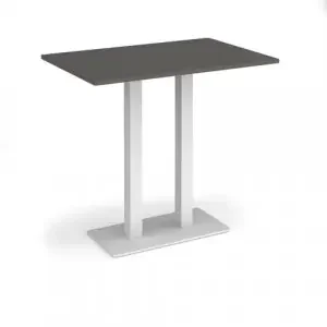 Eros rectangular poseur table with flat white rectangular base and twin uprights 1200mm x 800mm – Onyx Grey
