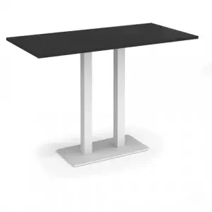 Eros rectangular poseur table with flat white rectangular base and twin uprights 1600mm x 800mm – Black