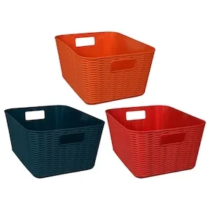 Essentials Harvest Rectangular Woven Looking Baskets with Handles, 10.5×8.7×5.2 in.