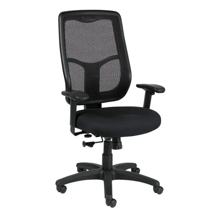 Eurotech Apollo High Back Multi-Function Task Chair, Fabric Seat/Mesh Back, 26 x 20 x 40-1/2 Inches, Black