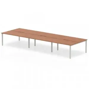 Evolve Plus 1600mm Back to Back 6 Person Desk Walnut Top Silver Frame BE287