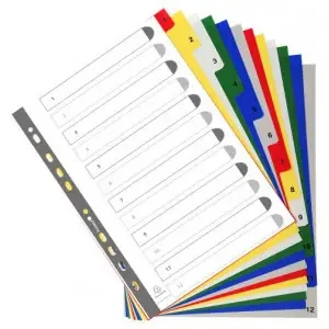Exacompta Index 1-12 A4 120 Micron Polypropylene Bright Assorted Colours – 1512E