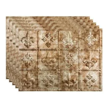 Fasade 18×24 Fleur De Lis Backsplash Panel, Bermuda Bronze, Package Of 5
